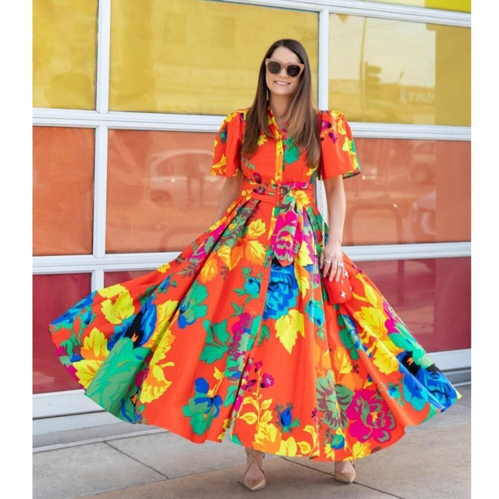 Christopher John Rogers X Target Floral Maxi Shirt Dress 4 Puff Sleeves - Picture 7 of 12